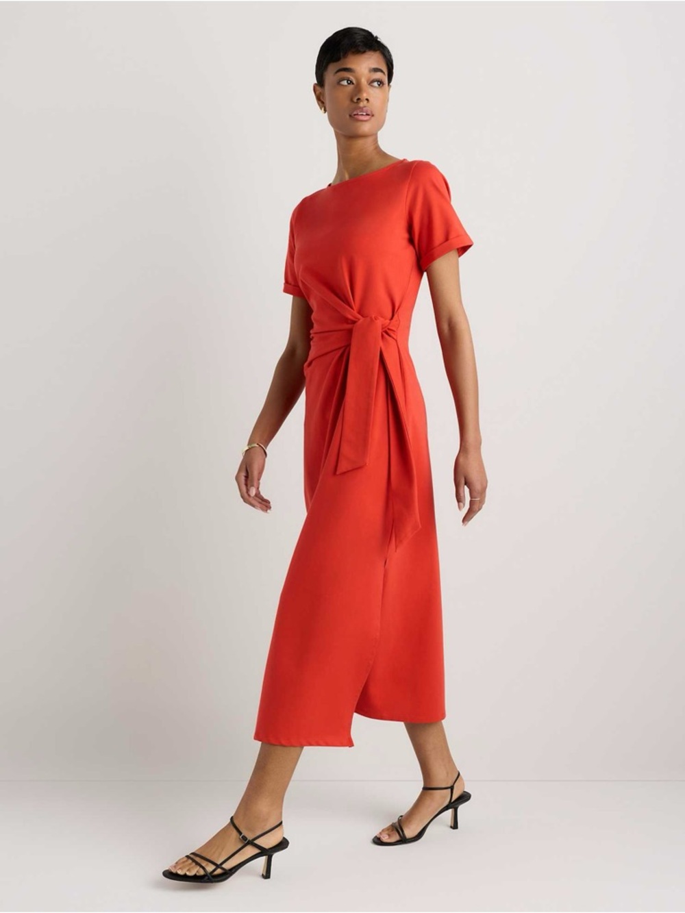 Quince Stretch Cotton Jersey Knotted Midi Dress In Chili Size Large